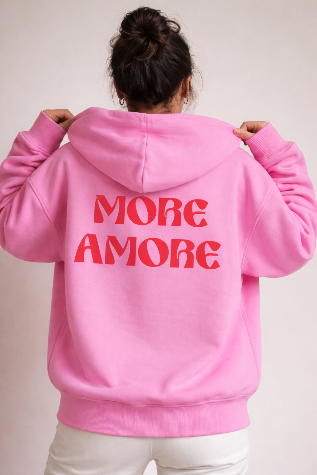 More amore pink hoodie backprint
