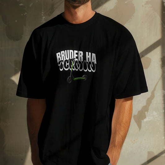 Bruder ha Termin Oversize T-Shirt – Frontansicht schwarz