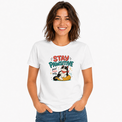 Stay Pawsitive T-Shirt – Lustiges Katzen Shirt