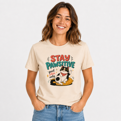 Stay Pawsitive T-Shirt – Lustiges Katzen Shirt