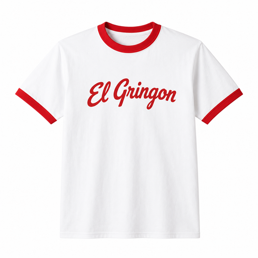 El Gringon Retro Ringer T-Shirt in Weiss und Rot