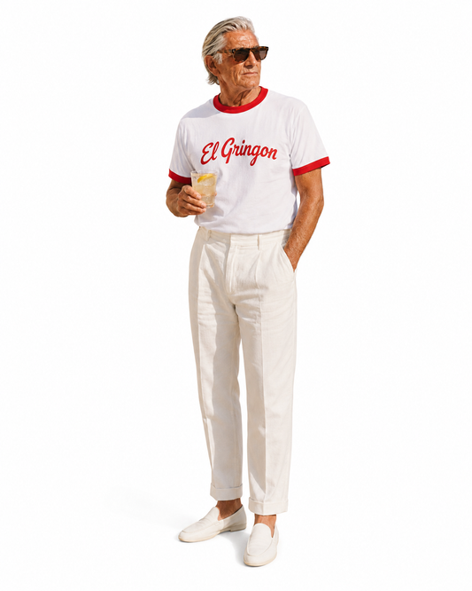 El Gringon Retro Ringer T-Shirt in Weiss und Rot