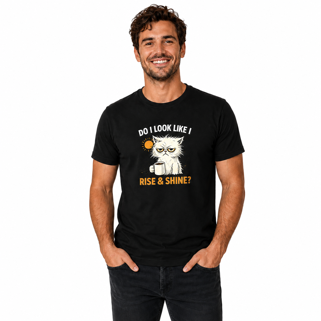 Rise & Shine? Katzen T-Shirt mit Kaffee-Motiv
