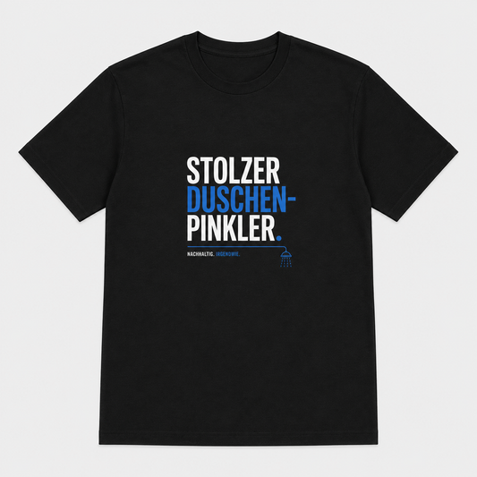 Stolzer Duschen-Pinkler T-Shirt – Schwarz & Weiss