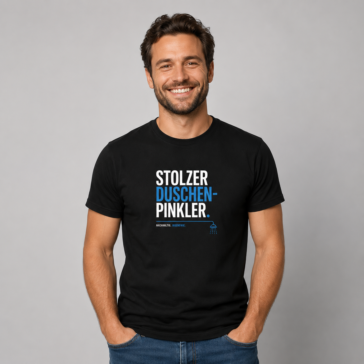Stolzer Duschen-Pinkler T-Shirt – Schwarz & Weiss