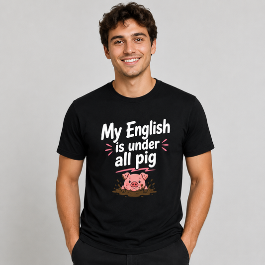 My English Is Under All Pig T-Shirt – Lustiger Denglisch Spruch