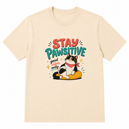 Stay Pawsitive T-Shirt – Lustiges Katzen Shirt