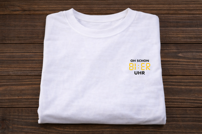 Gefaltetes weißes Bier T-Shirt mit BI:ER Uhr Aufdruck