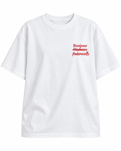 Bonjour Mademoiselle T-Shirt Weiß – Minimal French Statement Shirt