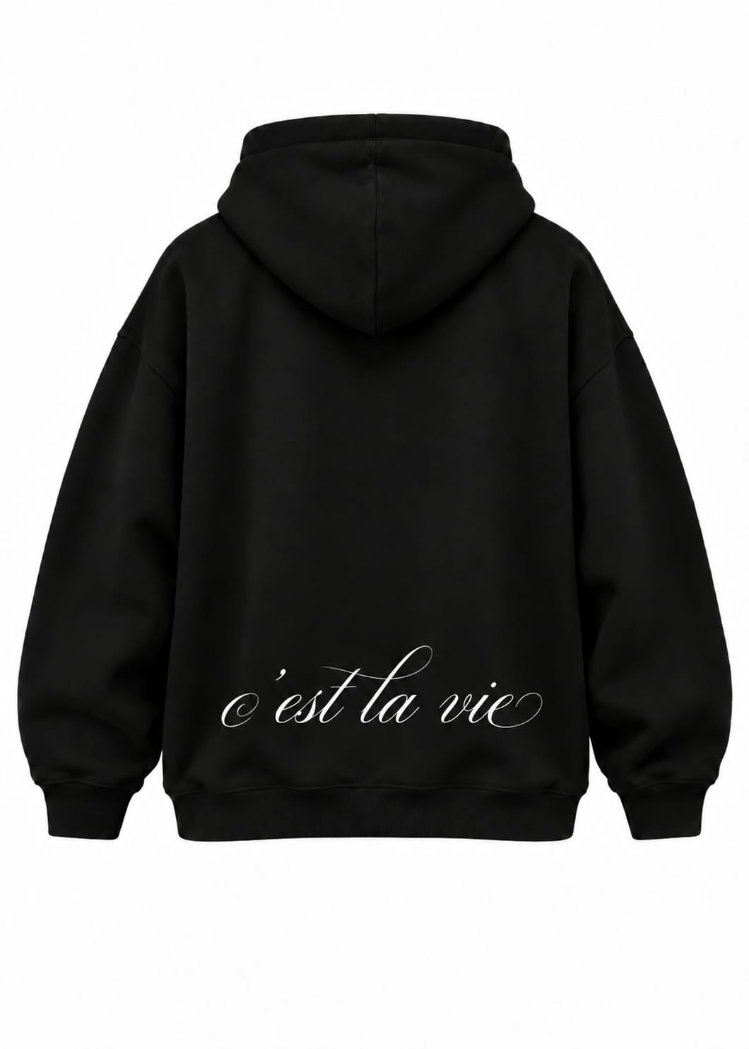 Oversized Hoodie Schwarz „C’est la vie“ – Minimal Streetwear