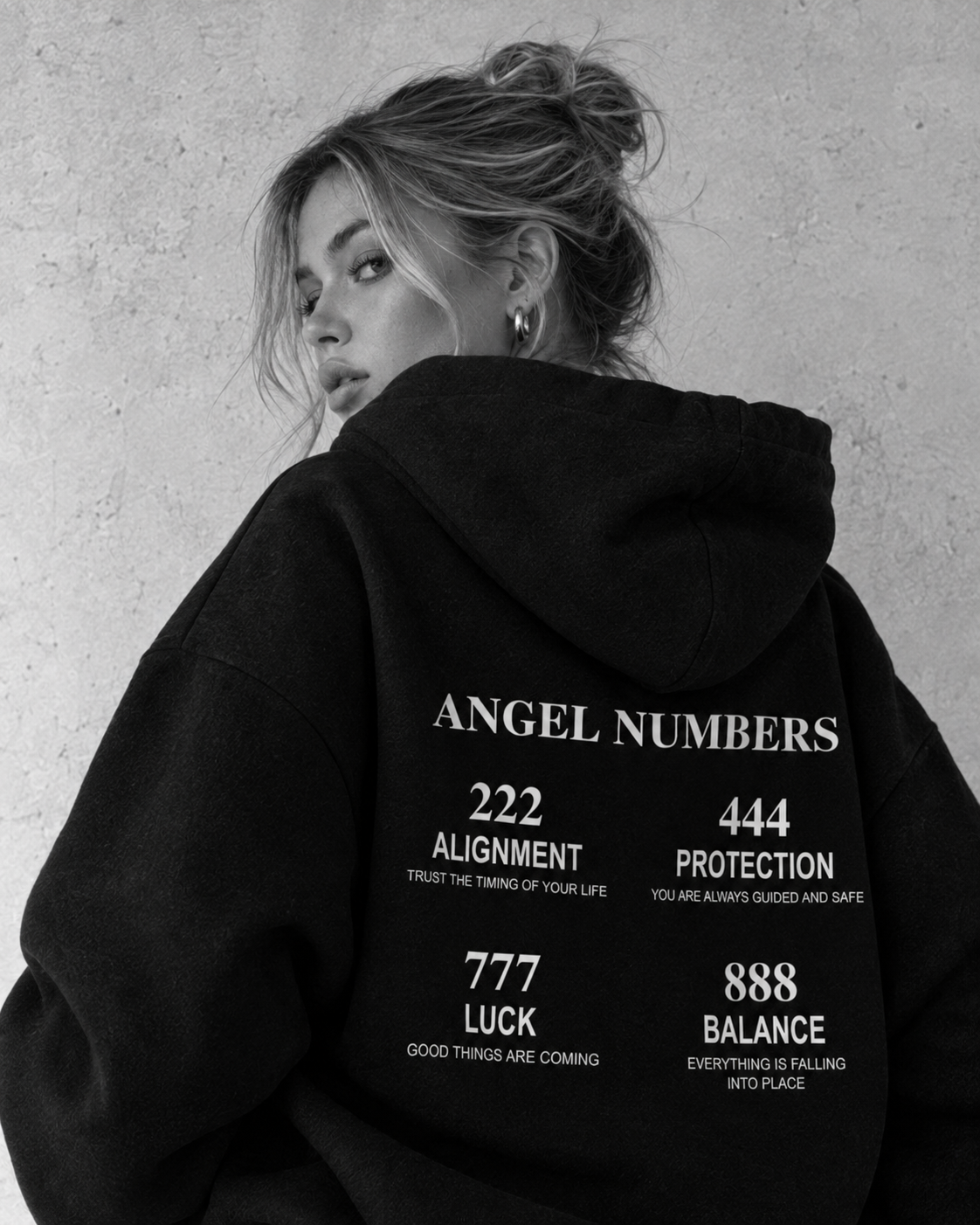 Angel Numbers Oversize Hoodie – 4 Designs – Schwarz