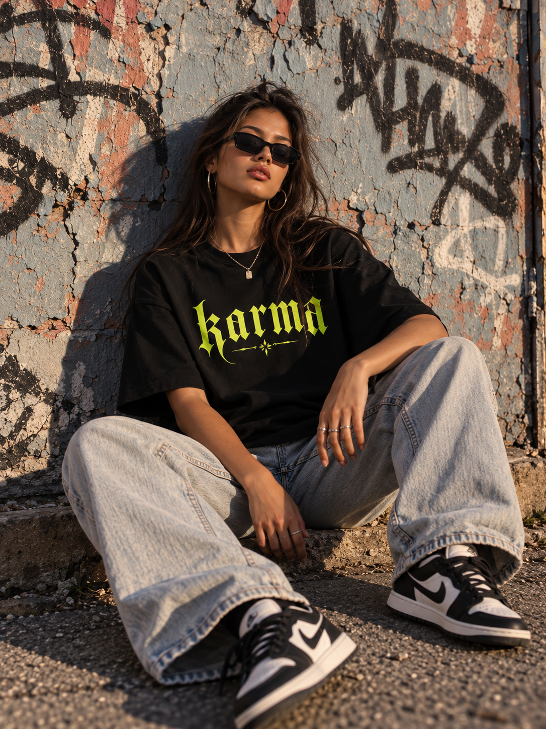 Karma Oversized T-Shirt – Schwarz