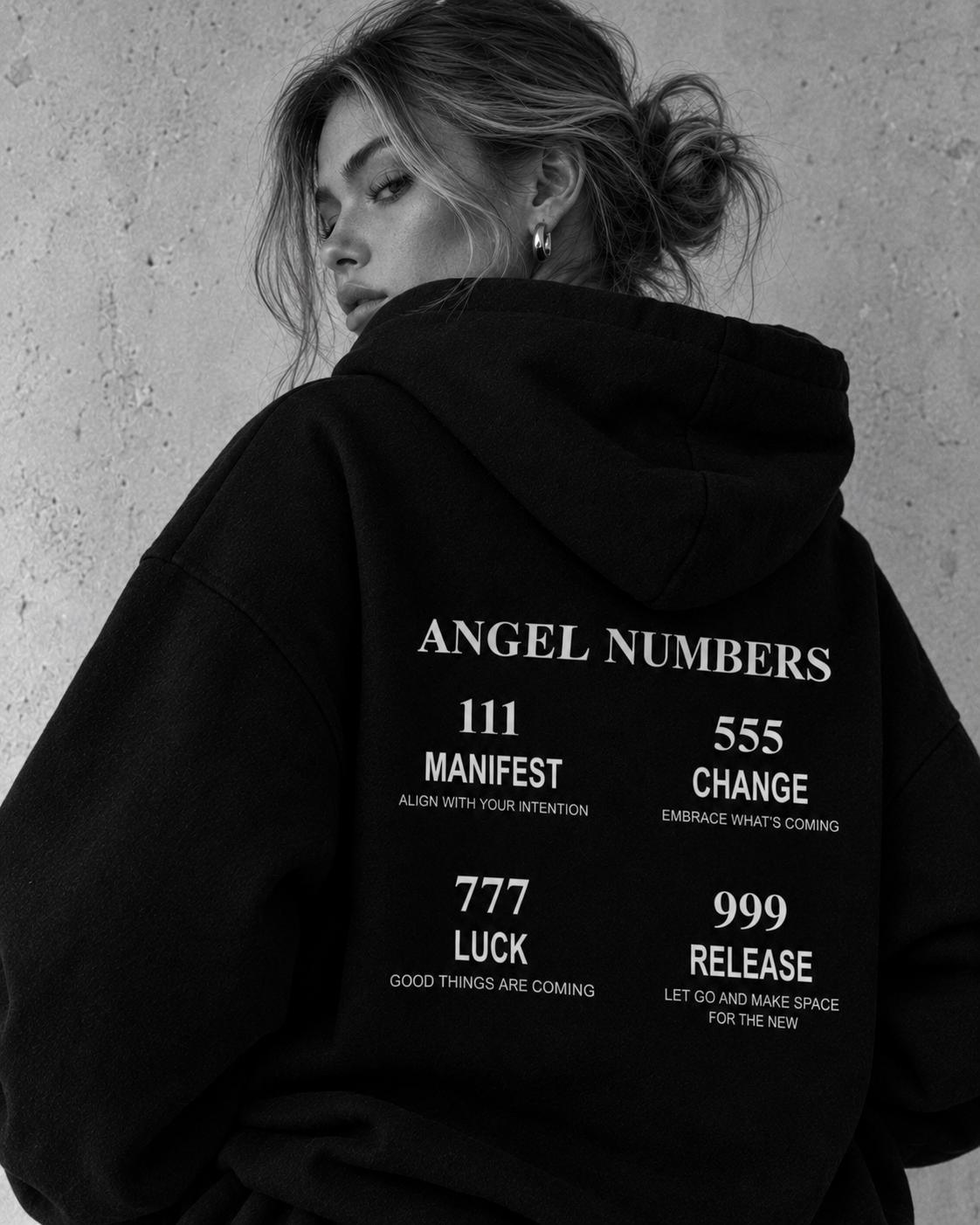 Angel Numbers Oversize Hoodie – 4 Designs – Schwarz